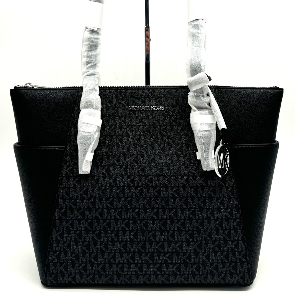 Michael Kors Large Charlotte TZ Tote Bag Black/Silver - Picture 2 of 10